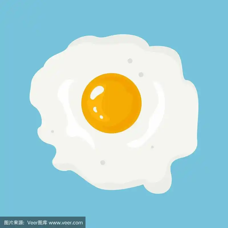 煎蛋孤立在蓝色背景.矢量食物插图在卡通简单的平面风格.