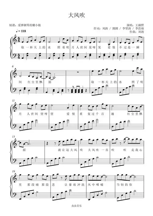 大风吹 c调简单版钢琴谱-虫虫钢琴