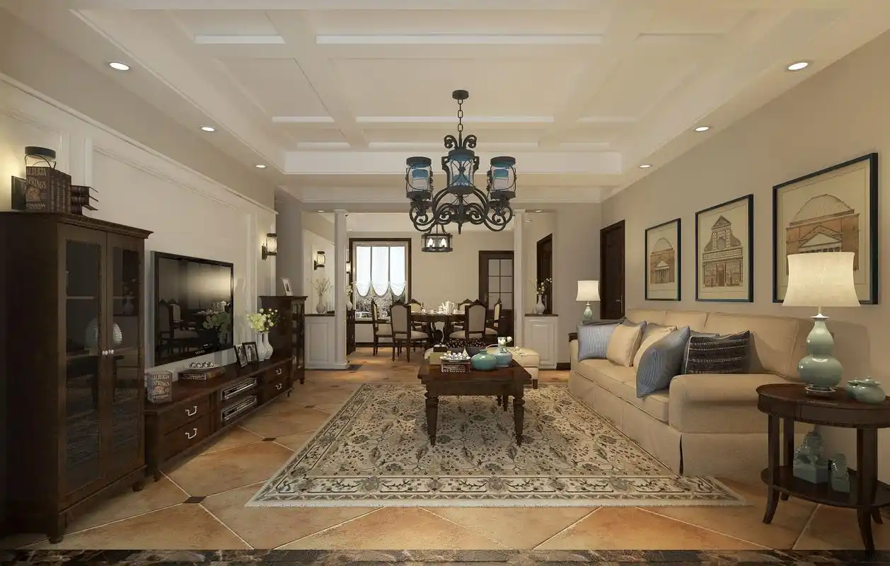 美式风格四室两厅两卫装修设计效果图 家装案例