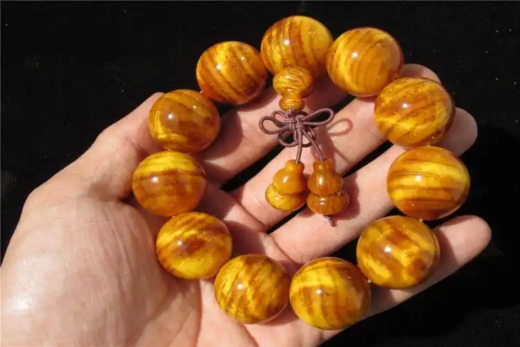 长白山琥珀木手串 东北松明子满油高透 闪电纹佛珠念珠原油高抛 满瘤