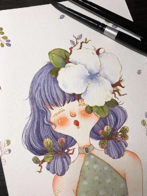 森系水彩人物绘～棉花精