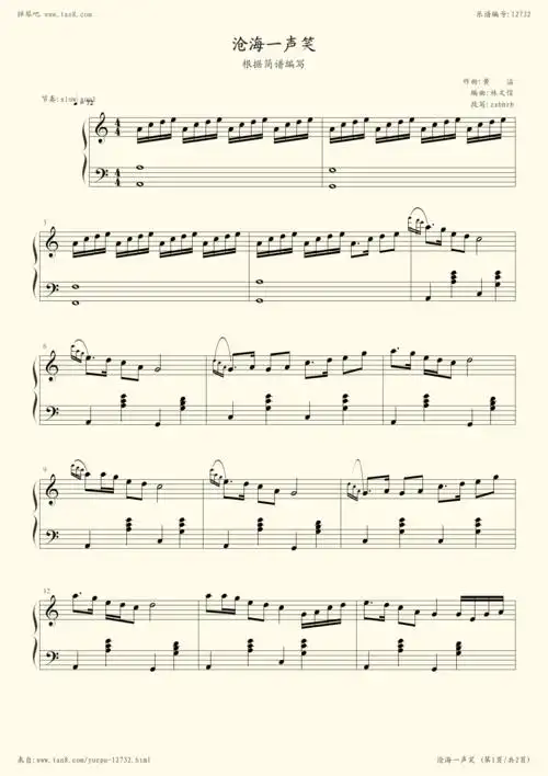 钢琴谱:沧海一声笑-指法篇