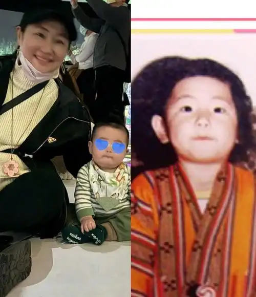 正脸面向镜头的照片,虽说腰果眼睛被挡住,但对比任家萱小时候的照片