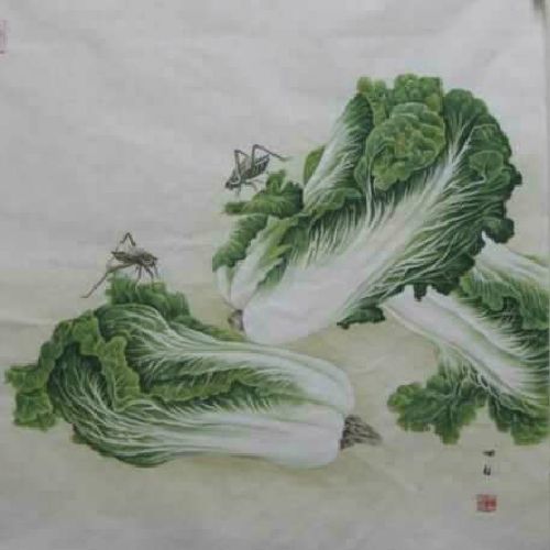 纯手绘省美协真迹四尺斗方工笔花鸟白菜百财图名人字画中国画书画