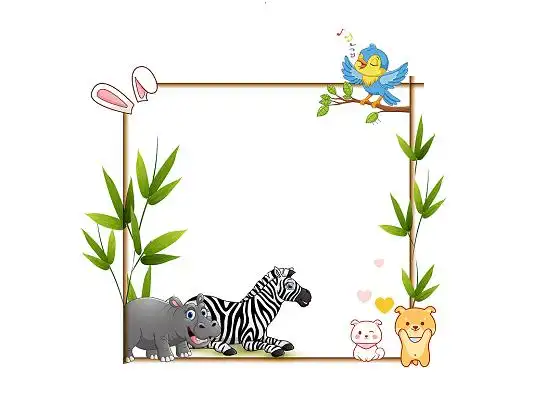 可爱小动物斑马河马卡通动物边框png素材