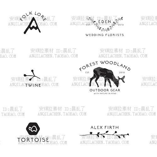 日式极简风黑白剪影logo防盗水印矢量 psd设计素材