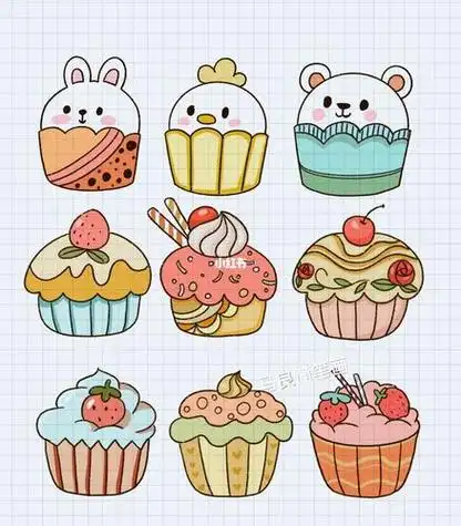 可爱甜点元素材甜品简笔91草莓味甜品简笔画简单的手帐美食素材手帐简