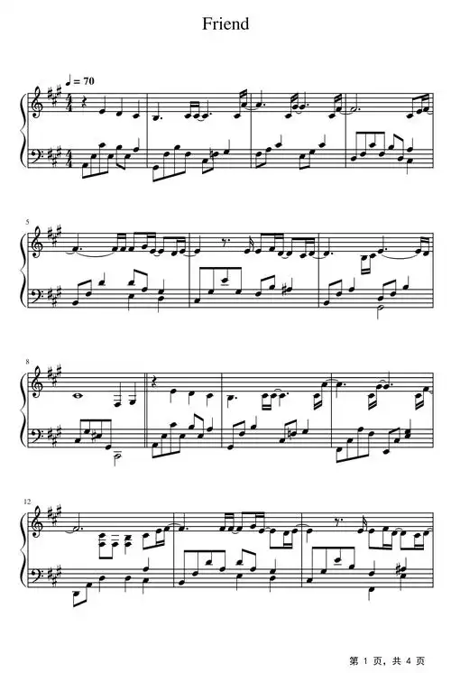 friend钢琴谱_玉置浩二_a调_流行钢琴谱五线谱独奏谱_钢琴谱|钢琴