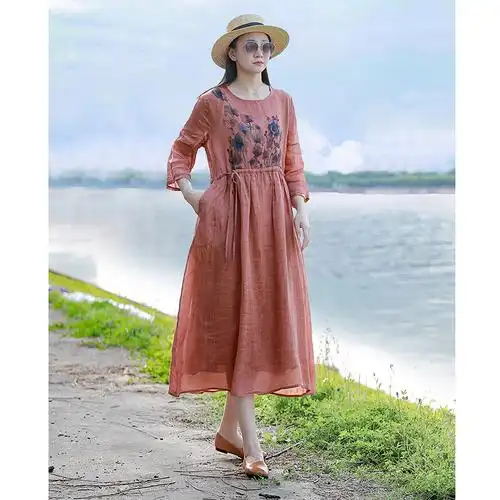 高端纯亚麻苎麻女装连衣裙