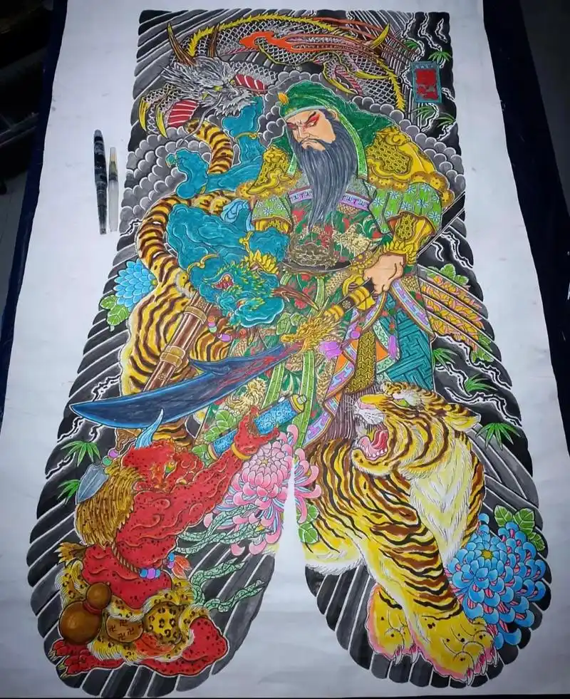 关二爷 史进 张顺 上色加线稿分享直接拿走#老传统纹身#水浒 - 抖音