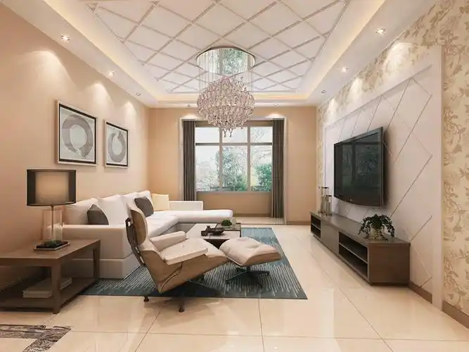 140平米客厅天花板菱形吊顶装修效果图