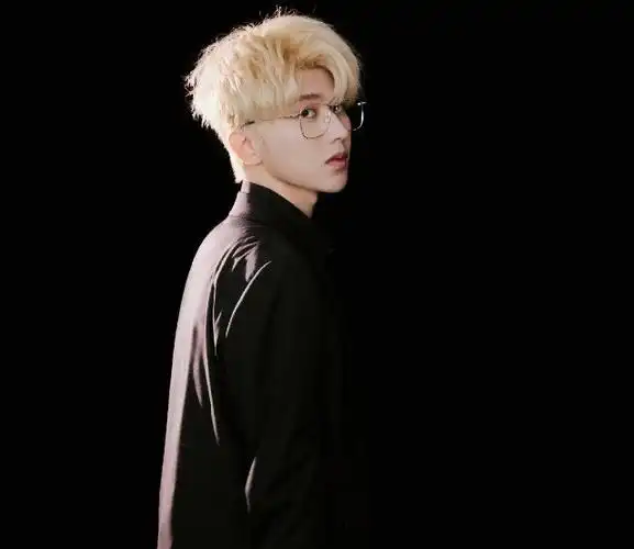 蔡徐坤金丝眼镜黑西装造型##蔡徐坤金发金丝眼镜造型