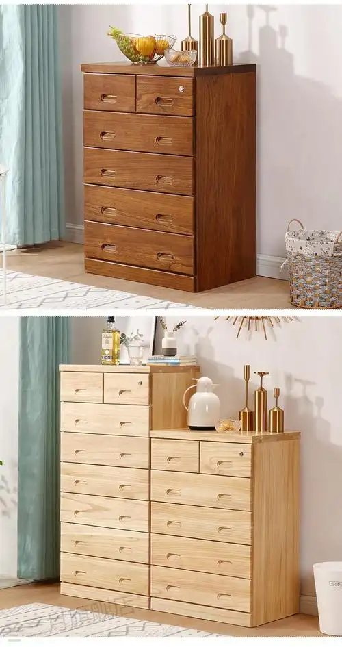 五斗柜简约现代斗柜收纳柜抽屉柜客厅五斗橱六斗柜卧室储物柜 木黄色