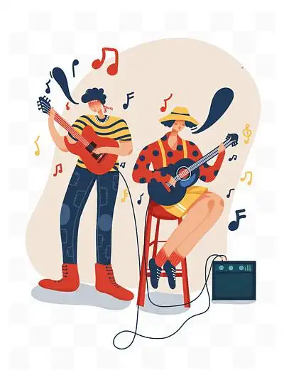 532180扁平风弹吉他音乐人物乐队音乐节插画53233484夏至水果人物元素
