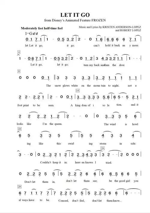 冰雪奇缘小提琴曲谱