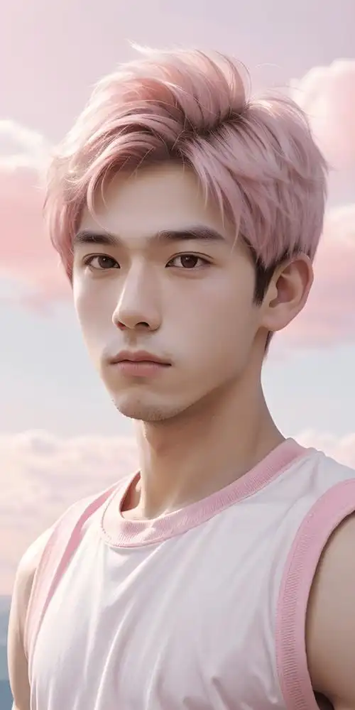 粉色系天空少年手机壁纸