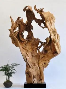 自然风化香杉枯木脱骨随型 中式酒店别墅会所展软装工艺饰品摆件