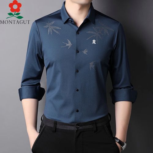 梦特娇(montagut)梦特娇男装春秋季长袖100%桑蚕丝商务休闲衬衫中老年