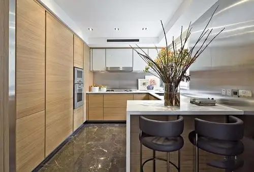 现代简约风格别墅七室二厅厨房整体橱柜装修效果图