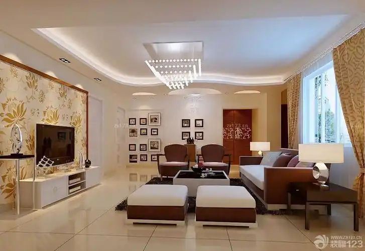 2020现代简约风格客厅吊顶造型装修效果图片