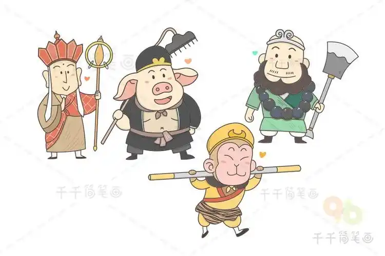 《西游记》唐僧师徒四人涂色画图片人物涂色画简笔画