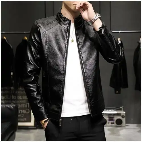 秋冬季皮衣男真皮潮流帅气上衣服男士修身立领皮夹克加绒加厚外套