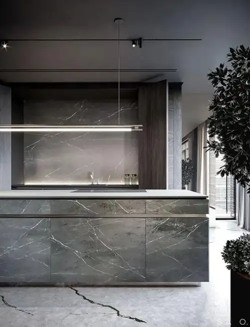 轻奢 高级灰,257㎡轻奢大平层|背景墙|天花板|厨房|玄关|视觉_网易