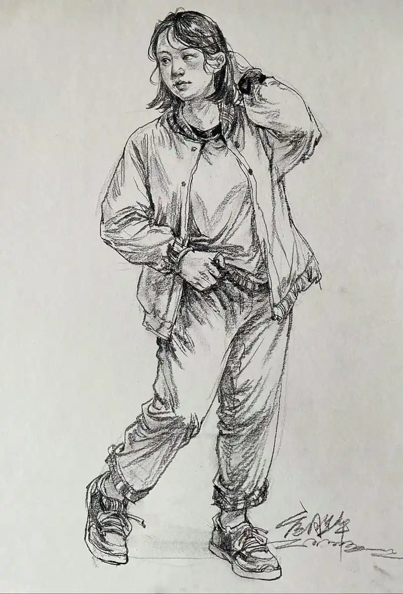 单人站姿速写#美术生 #联考 - 抖音