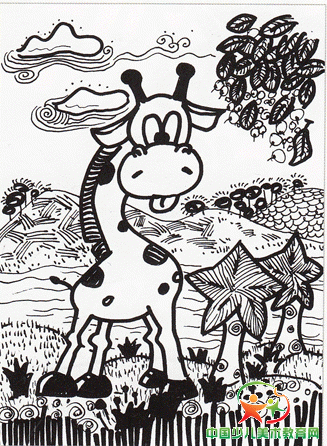 5.丰富背景,细笔画出远景,如小山坡和树林等.把握好空间的透视关系.