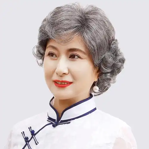 中老年假发套自然老太太卷发银色逼真假发老人假发舞台表演老年人