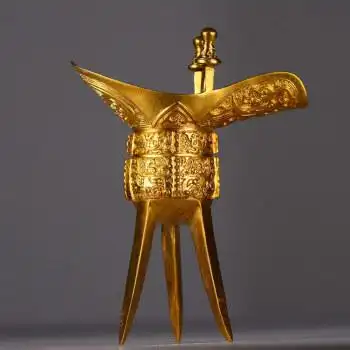 家用财神爷酒杯纯铜 纯铜仿古青铜爵杯摆件兽面酒樽纯铜酒杯酒店饰品