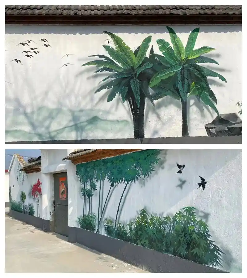 椰树竹林美丽乡村墙绘乡村振兴墙绘壁画