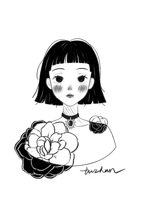 黑白动漫素材插画绘画线稿手绘女生男生长发短发转载二次元萝莉可爱