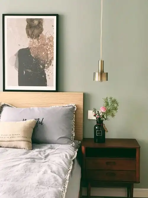 灰绿色墙漆在卧室应用的超美效果7515