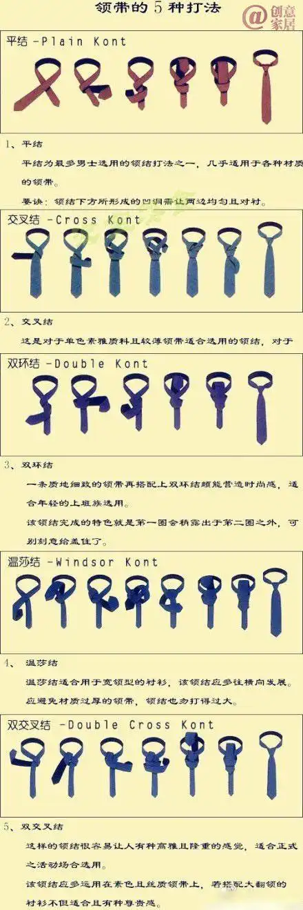 创意家居:五种打领带的方法,真的很好用哦!(转)
