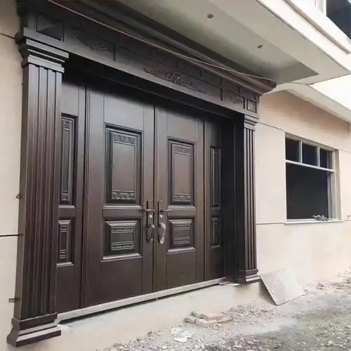 古达定制农村自建房别墅大门双开进户门锌合金入户家用盗乡村庭院仿