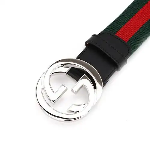 gucci古驰皮带奢侈品酷奇双g红绿标带帆布配皮男士腰带送男友古琦礼物