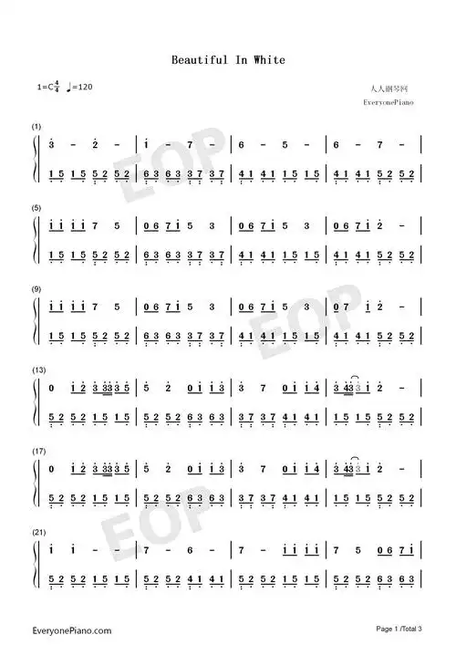 in white-西域男孩双手简谱预览1-钢琴谱文件(五线谱,双手简谱,数字谱