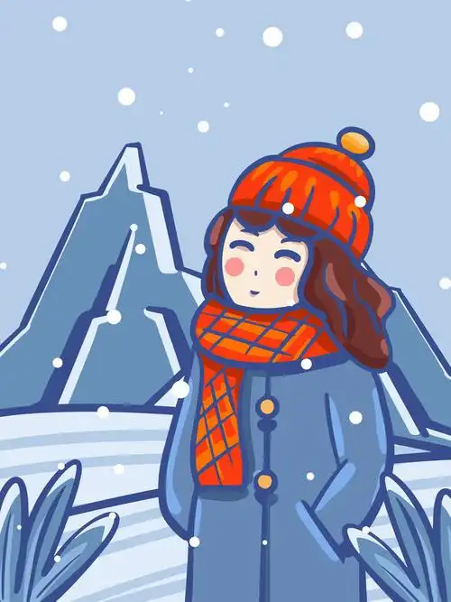 手绘冬季小女孩海报,主题为小女孩,可用作冬天里的女孩,冬天,卡通