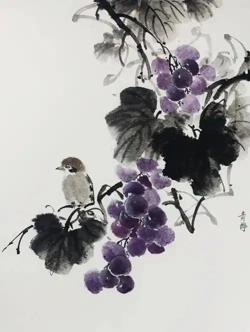 国画教程:写意《露凉珠圆枝头挂》画法!_葡萄_书画_墨香