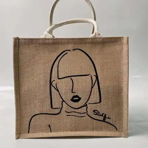 muji麻袋改造手绘刺绣diy成品图案定制零食袋饭盒手提袋麻布包a4