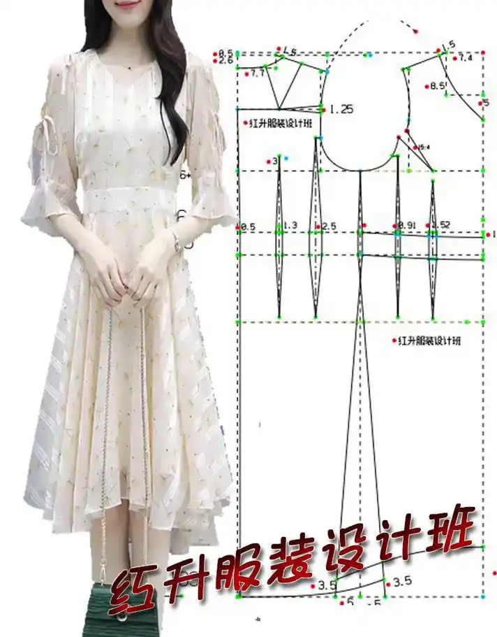 连衣裙裁剪图制版图纸样板打版教程.