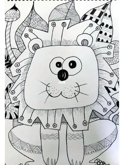 创意线描狮子03