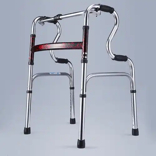 老人带轮助行器铝合金折叠式便携残疾辅助设备康复助步仪四脚拐杖