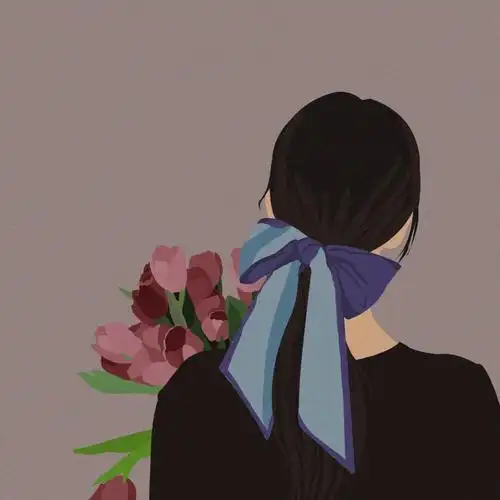 扁平风女生抱花头像