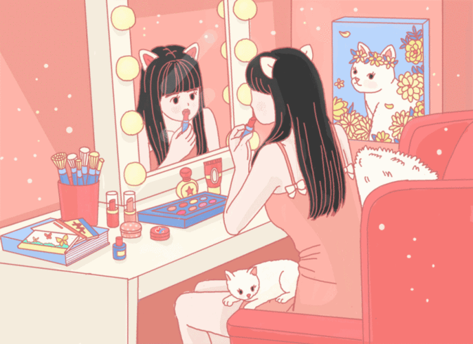 化妆台gif涂口红gif猫咪gif化妆gif