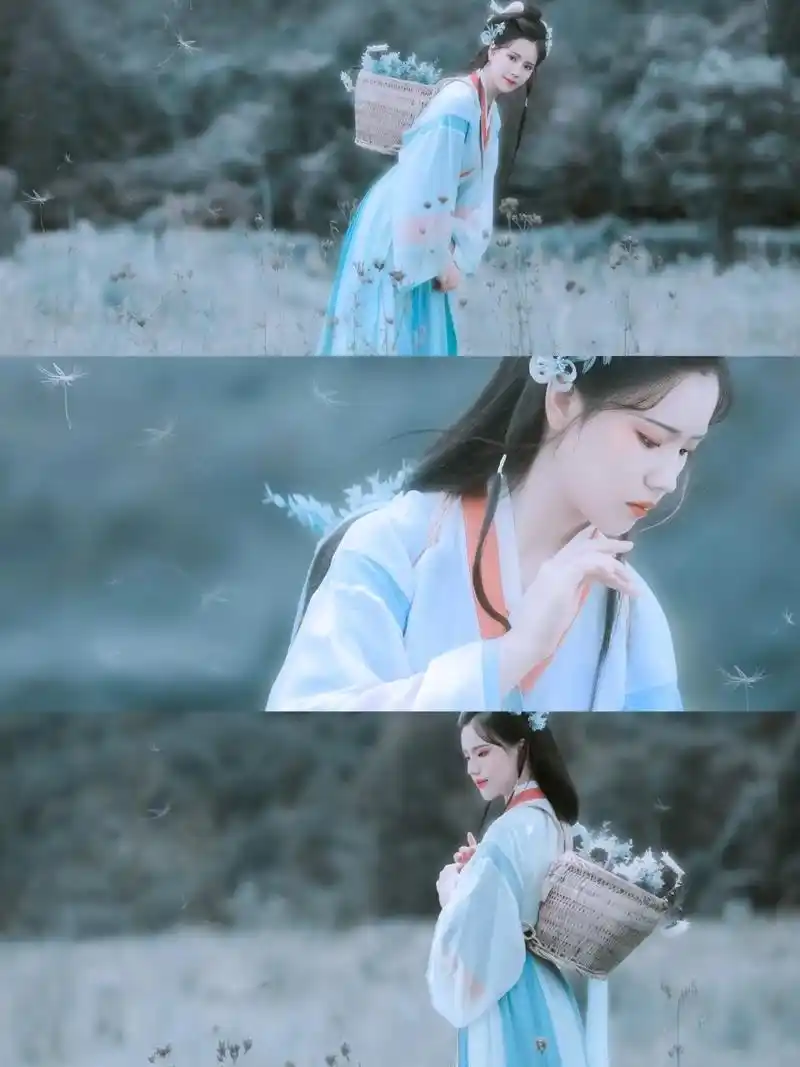 蓝调 古风采花女.#原创古风计划 #古风摄影 #汉服约拍 # - 抖音