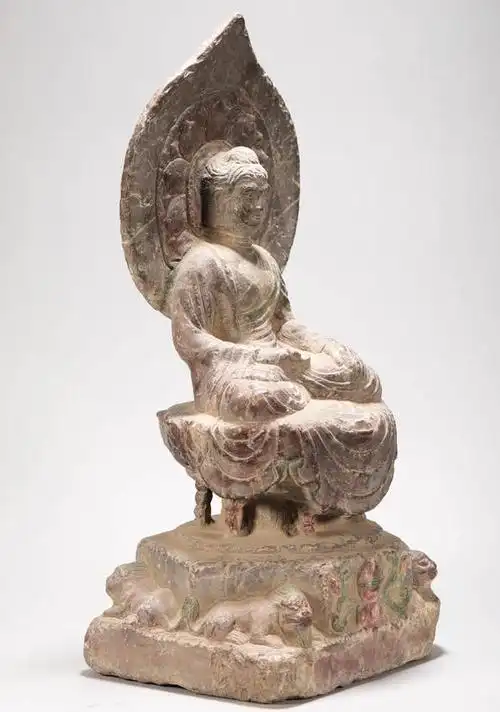 liaodu art auction唐代彩绘石佛 colored drawing stone buddha from