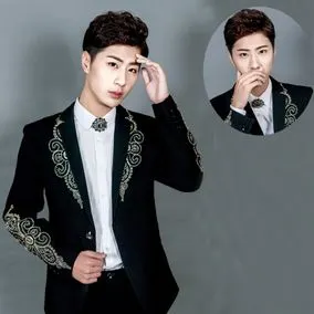 男演出服宝蓝伴郎晚会礼服舞台修身夜场主持人歌手嘉宾演出服