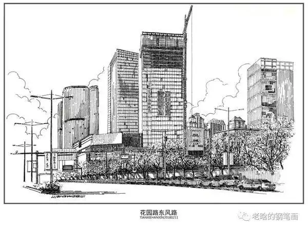 钢笔画繁华商圈加分国际郑